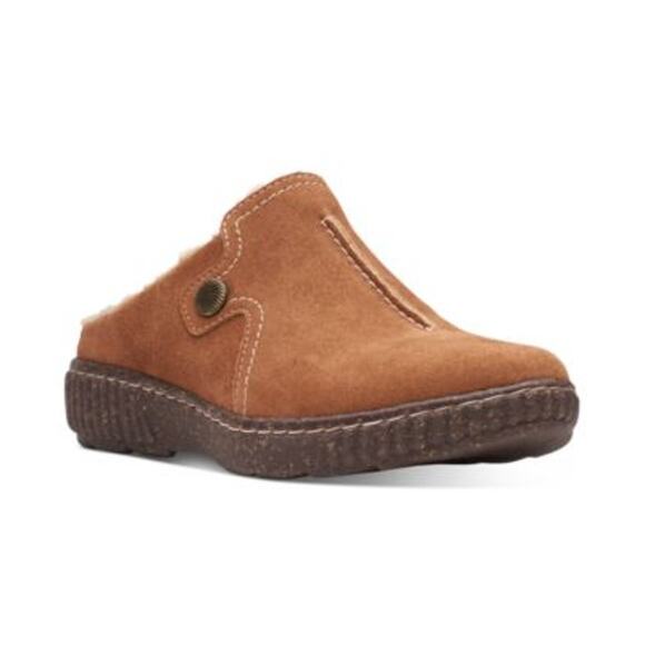 Clarks Caroline Step Slip-On Flats, Fur lined, STitching & Button Tan, NEW, Sz 7 - Picture 1 of 8